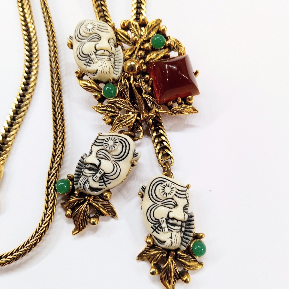 Selro Noh Devil Mask Dangling Necklace Vintage Collectable